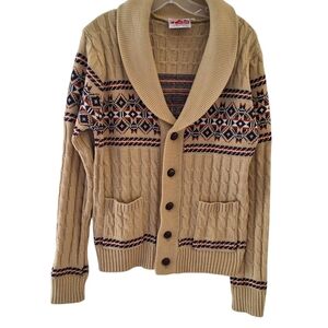 Cozy Tan Patterned Cardigan Sweater